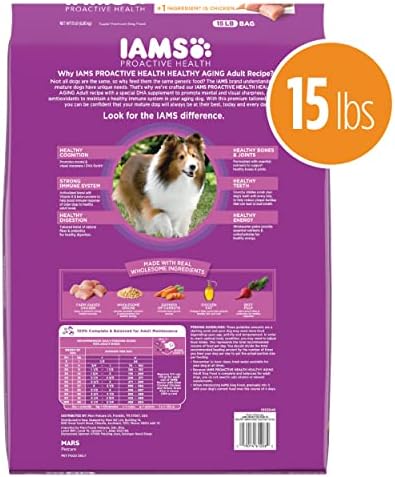 IMSs saudáveis ​​envelhecimento alimento para cães secos adultos para cães maduros e seniores com frango de verdade, 15 lb. bolsa
