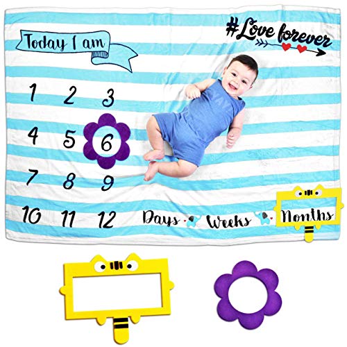 2pcs Baby Memory Book + Clean Touch Ink Pad + 28 adesivos mensais e marcadores + cobertor de marco mensal azul e rosa.