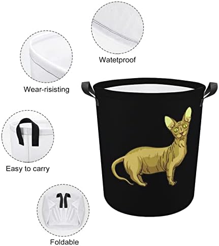 Esfinx Esfinge Cat Kitten Roundry Round Round Canvas Fabric Cestas com alças Bolsa de roupas de lavagem de lavagem prejudicial à prova d'água