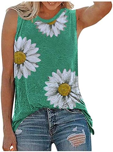 Tampa do tanque Gerichy para mulheres, Tops de verão feminino 2023 Trendy Casual Sleeseless Girassal Graphic Tees Split
