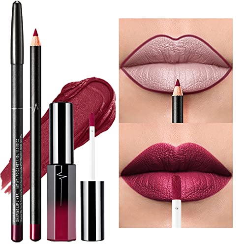 Eririnde Purple Lip Liner Lipstick - Conjunto de maquiagem, kit de batom de veludo de veludo de xícara antiaderente de longa duração