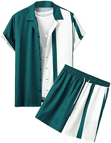Roupa de 2 peças masculina de OyoAnge, camisa de botão de manga curta listrada e shorts de cordão