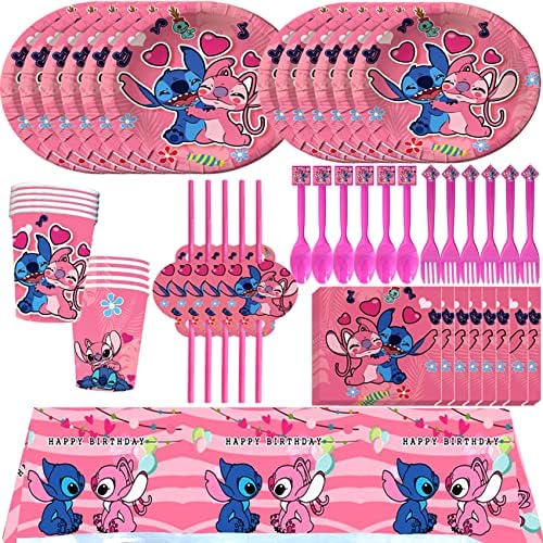 Mandes de festas de aniversário de desenho animado rosa, decorações de festas de desenhos animados rosa incluem toalhas de mesa,