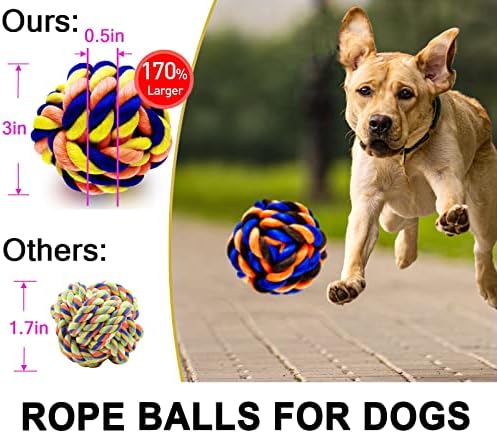 Toy Tough Dog Toys para mastigadores agressivos, 6 bolas de cachorro duráveis ​​para raças médias grandes, brinquedos de corda de cachorro de algodão dental, filhotes de filhotes de filhotes, brinquedos interativos de enriquecimento de cães