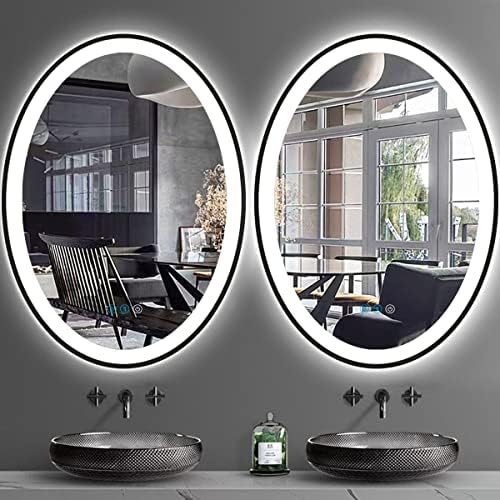 Dididada 36x24 polegada Black Oval LED espelho para o espelho de banheiro oval montado na parede com uma moldura preta