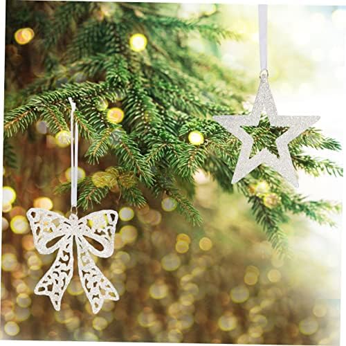 AMOSFUN 6PCS Árvore de Natal Pingente Home Bell Xmas Decoração Teto Pingente brilhante Xmas Estrela Ornamento Cena de Xmas