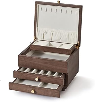 Caixa de jóias para a caixa de jóias de madeira preta de madeira de madeira de madeira de madeira solild com trava combinada para jóias, anel, caixa de armazenamento