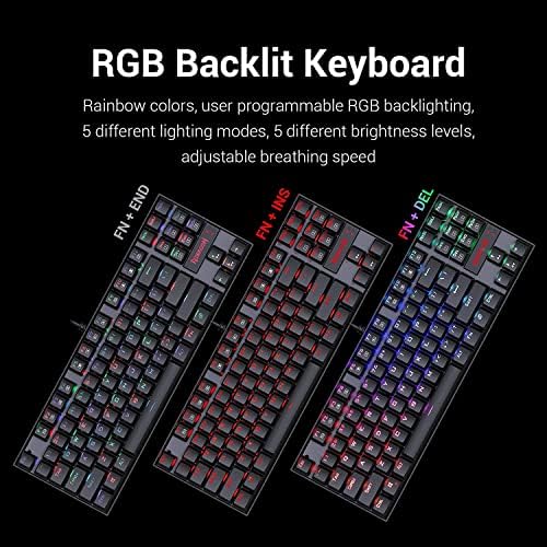 Redragon K552-RGB-BA Teclado de jogos mecânico e mouse combo combo RGB LED LID 60% com teclado de tecla de seta e 7200 dpi mouse