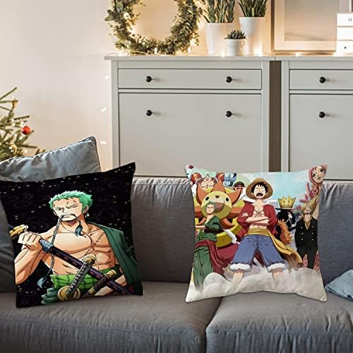 G-AHORA 2PCS Fronha de uma peça Luffy Zoro Caso de travesseiros decorativo 18 x18 Anime One Pice