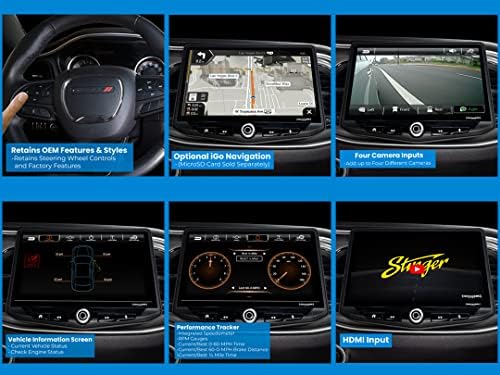 Stinger Challenger, Charger, Chrysler 300 2015-2021 10 ”Kit de substituição de rádio HEIGH10 W Apple CarPlay, Android Auto, Navegação GPS, Bluetooth, USB duplo, kit de traço de instalação plug-n-play