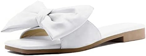 Flippers planos para mulheres Bowknot Square Toe Sandals ao ar livre de verão Sapatos Sapatos Lady Lady Solid Classic Slippers