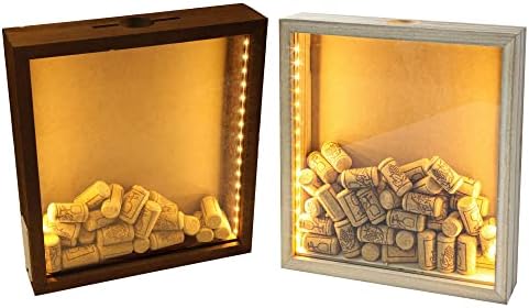 Caixa de sombra marrom e de marfim com luz de luminária LED-Wine Cork