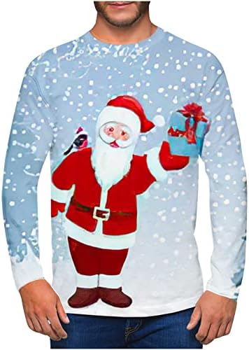 Homem de Natal Moda Moda 3D Presunto de neve T-shirts de manga longa casual para homens Pullover de pescoço redondo de camiseta gráfica