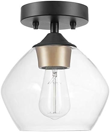 Globe Electric 60333 Harrow Light Semi-Flush Mount, fosco preto com sombra de vidro transparente, 9.1