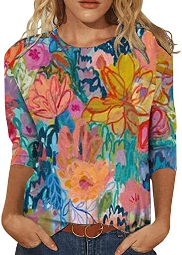 Zdfer casual boho o-pescoço de algodão de túnica de túnica tops tops de verão camiseta estampada floral camiseta 3/4 tshirts da moda da manga