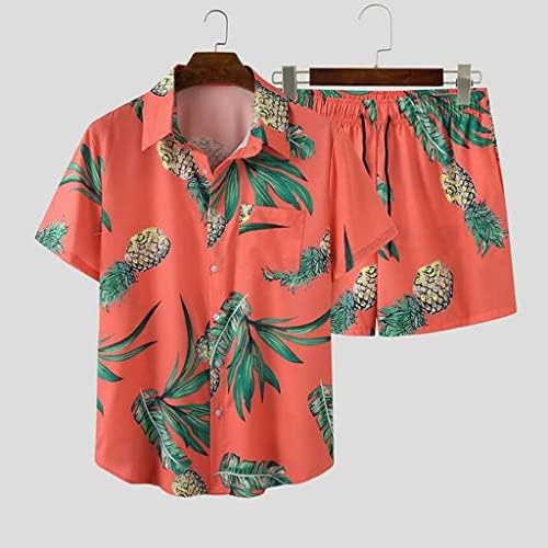 Dhtdvd Summer Men Sets Impressa Conjuntos de manga curta Camisa de férias de lapela de praia de shorts casuais masculino havaiano