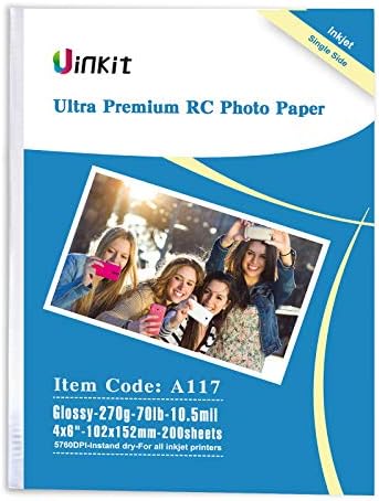 RC Ultra Premium Photo Papel - 4x6 papel fotográfico de alto brilho à prova d'água - UINKIT 200SHEETS para impressão a jato de tinta