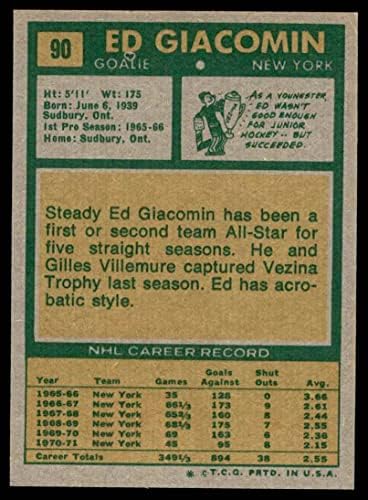 1971 Topps # 90 Ed Giacomin New York Rangers-Hockey Ex/Mt Rangers-Hockey