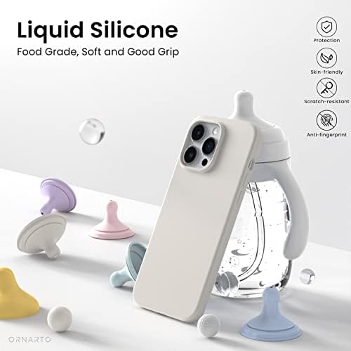 ORNARTO COMPATÍVEL com iPhone 14 Pro Max Case 6.7, Slim Liquid Silicone 3 Camadas cobertas cobertas de gel de borracha de borracha