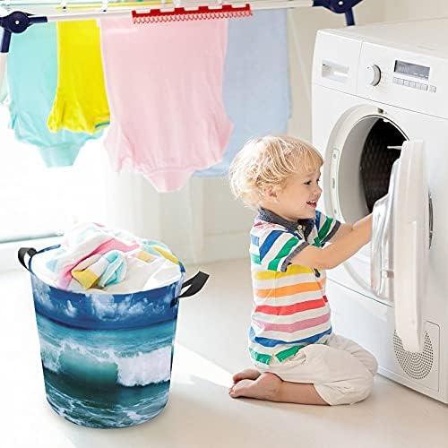 Foduoduo Cesta de lavanderia Mar e água Splash Picture Roundry TurMper com alças Saco de armazenamento de roupas sujas dobráveis ​​para quarto, banheiro, livro de roupas de brinquedo