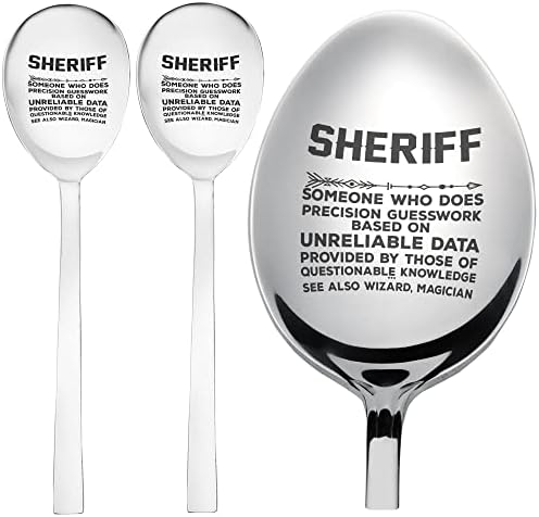 Definição do xerife caneca - xerife engraçado significa colheres de sobremesa de 8 polegadas | Conjunto de 3 colher de café