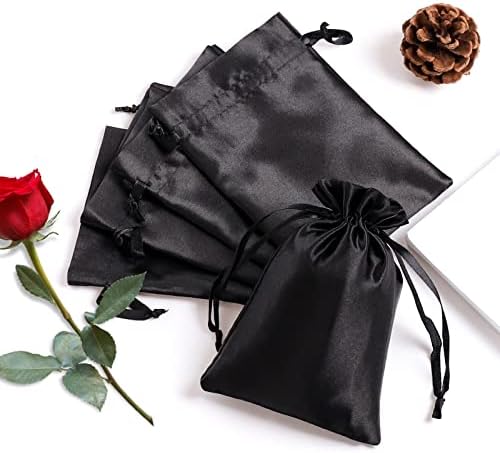 Sacos de presente de cetim com cordão, saco de cordão de 6x9 , 50pcs pequenos sacos de presente pretos para jóias, chá de bebê,