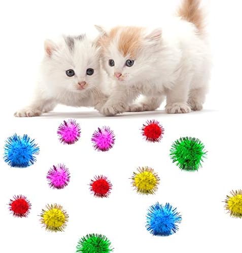 Petdcheb 80 peças Bolas de brilho de gato de cor de cor brilho bolas de brinquedo de gato bolas de tinsel bola de gato pom pom