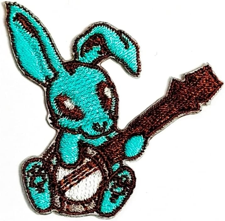 Kleenplus 3pcs. Rabbit toca música canta canção sew ferro em manchas bordadas desenho animado coelho azul coelho adesivo de coelho