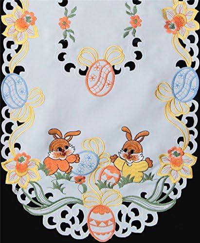 Linens criativos bordados de coelhinho de páscoa bordados de mesa floral corredor 15x34 branco oval