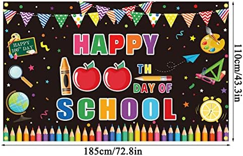 JKQ Feliz 100º dia de banner de cenário da escola 73 x 43 polegadas de tamanho grande colorido 100 dias de Bancário de fundo da escola Banner Pré -escolar jardim de infância viva o 100º dia decorações de festas escolares