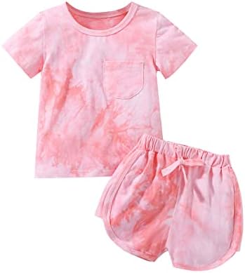 Aruzig Toddler Baby Girl Roupet Kids Trey-Dye T-shirt Manga curta Tops Shorts Térmico 2PCS Conjunto de roupas de verão
