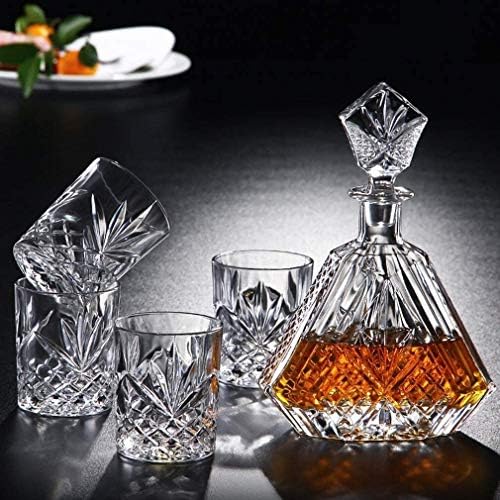 Decanter e óculos de uísque e uísque, bourbon, licor, 5 peças, 100 ％ cristal com caixa de presente, óculos de uísque sólidos e estáveis