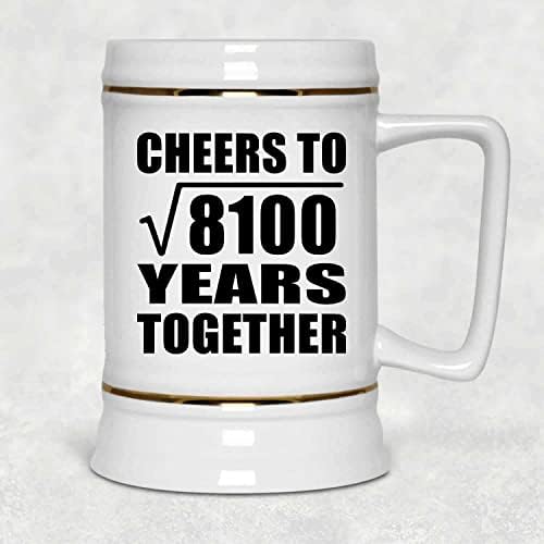 Designsify 90th Anniversary Cheers to Square Raiz de 8100 anos juntos, 22 onças de caneca de caneca de cerâmica de cerveja com alça