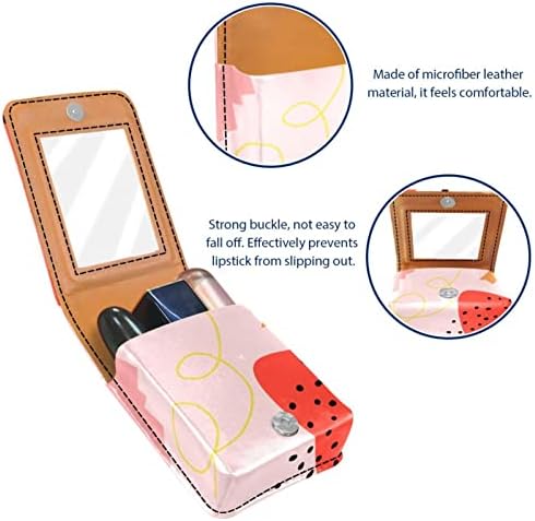 Mini maquiagem de Oryuekan com espelho, bolsa de embreagem Leatherette Lipstick Case, moderno desenho animado abstrato arte de morango rosa