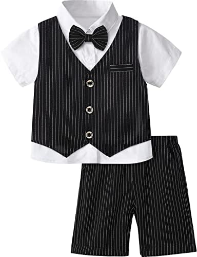 A&J Design Baby & Toddler Boys Gentleman Terno, shorts 3pcs Conjuntos de camisas e colete e shorts