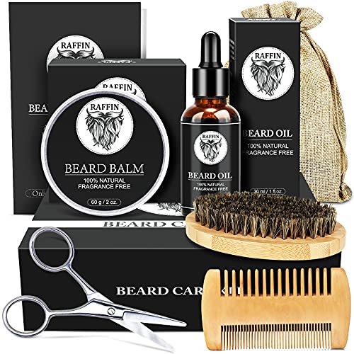 Kit de barba para homens - Conjuntos de presentes de barba com óleo de barba, bálsamo de barba, escova de barba, pente de barba,