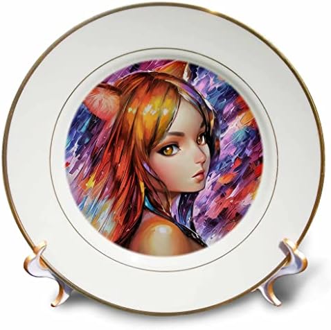 Mulher de gato 3drose. Retrato de Fantasy Redhead Cat Lady. Festival de cores - pratos