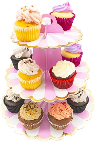 Gold e rosa Cupcake de 3 camadas Stand Paper Donuts Sobersert Pastry Tower para meninas Aniversário Birthda