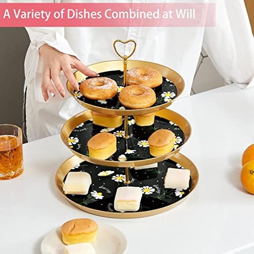 Stands de bolo Conjunto de 3, Daisy Dark Bolo Pedestal Display Table Sobessert Cupcake Stand para Celebração do chá
