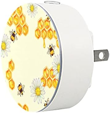 2 Pacote de plug-in Nightlight LED Night Light com sensor de entardecer para o amanhecer para o quarto de crianças, viveiro, cozinha, favo de mel pintado à mão do corredor com abelhas