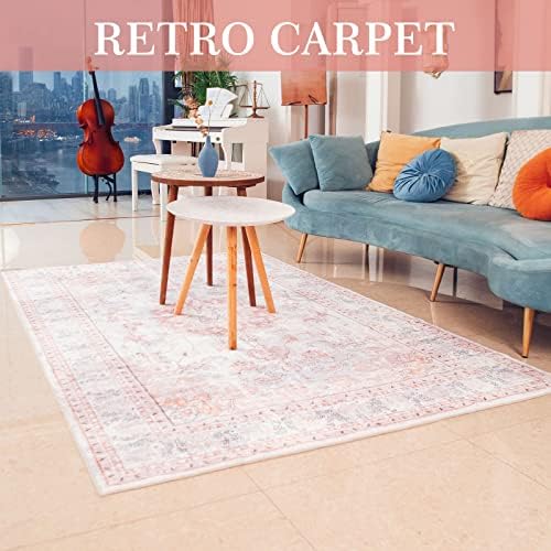 Tapete da área de auruge - 5x7 tapetes vintage internos de 5x7 tapetes de carpete desgrenhado macio tapete de sotaque rosa angustiado