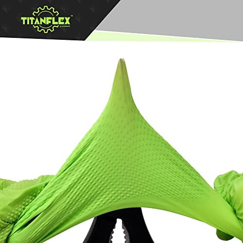 Titanflex Thor Grip Soft de serviço Industrial Green Industrial Luvas com textura de diamante elevada, 8 mil, látex livre, caixa de 100 CTs