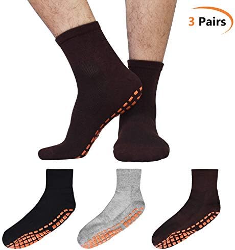 Meias não deslizantes para meias de casa de homens com garras 3 pares Anti-Skid Yoga Pilates Tile Wood Floors Hospital