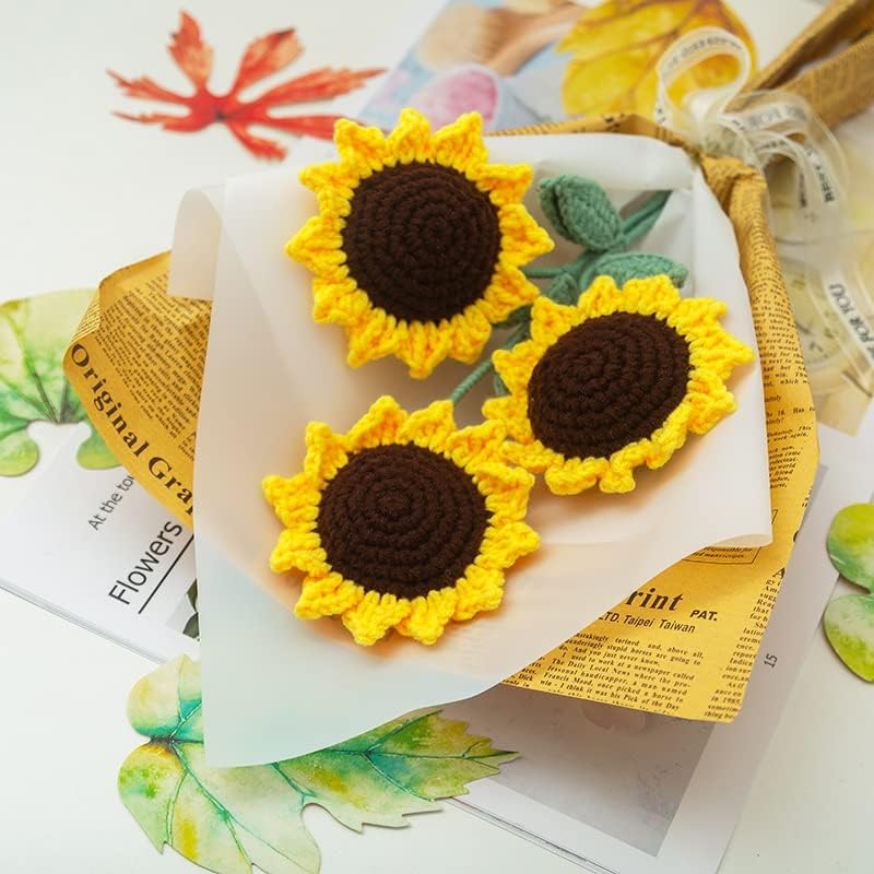 Wybfztt-188 Kit de lã de lã Diy Material de tricô Diy Sunflower Bouquet Terne de crochê de crochê artesanal Decoração de presente