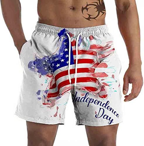 Calça de banho masculina de moda de biquíni masculina shorts casuais 3d Quarto de julho Padrão de bandeira retro praia mass