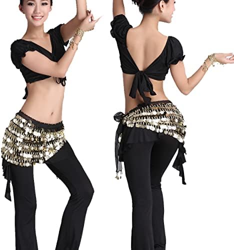 Zltdream feminina egípcia dança da barriga de cachecol de quadril saia embrulhada com moedas de ouro chiffon