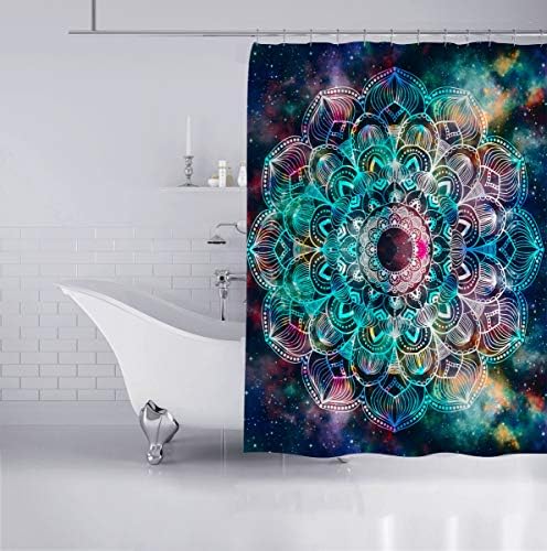 Cortina de chuveiro YEACUN Galaxy Mandala 72 x 72 com 12 ganchos, cortinas de banho de banheira de poliéster à prova d'água