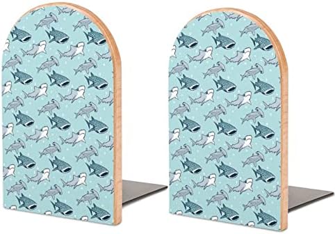 Funny Sharks Impresso Wooden BookEnd para Livros de Livros Pesados ​​de Prateleira Decoração de Ends para Biblioteca de Office de Officiário
