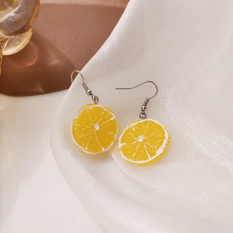 Brincos de limão minúsculos de limão resina acrílica fatias grossas grossas, frutas de limão amarelo Brincos de queda para mulheres presentes de meninas