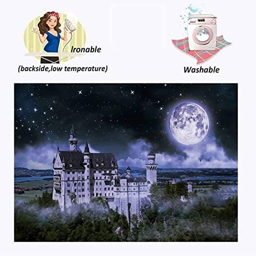 Ofila 10x8ft Castle tema cenário do país das maravilhas Halloween Midnight Moon Full Glitter Star